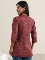 Maroon Printed Cotton Straight Short Kurti - Image 2