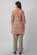 Women's Cotton Short Kurta with Pants - (Orange) - Image 3