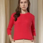 Women Ribbed Regular Fit Crew-Neck T-Shirt