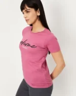 Women Typographic Print Regular Fit Round-Neck T-Shirt - Image 2